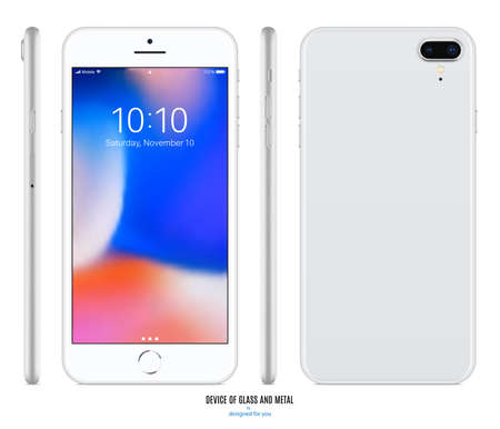 smartphone silver color with colored screen front, back and side view isolated on white background. stock vector illustration eps10のイラスト素材