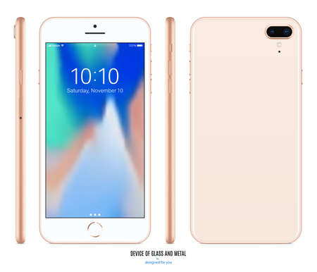 smartphone pink color with colored screen front, back and side view isolated on white background. stock vector illustration eps10のイラスト素材