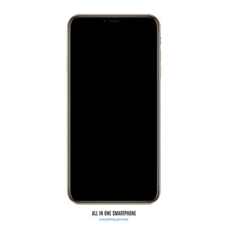 smartphone gold color with black screen saver front view isolated on white background. realistic and detailed mobile phone. stock vector illustration eps10のイラスト素材