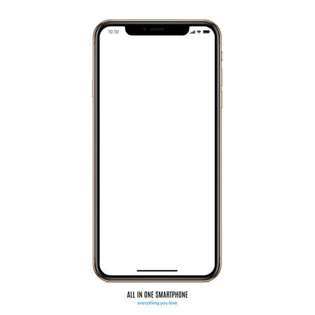 smartphone gold color with blank screen saver front view isolated on white background. realistic and detailed mobile phone. stock vector illustration eps10のイラスト素材