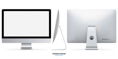 mockup of computer monitor silver color with blank screen front, back and side view isolated on white background. stock vector illustration eps10のイラスト素材
