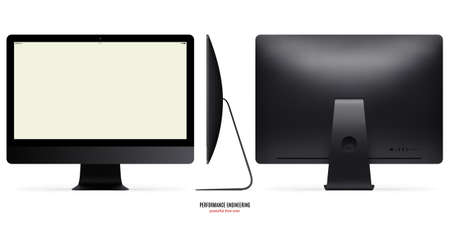 mockup of computer monitor blank color with black screen front, back and side view isolated on white background. stock vector illustration eps10のイラスト素材