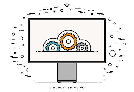 computer display icon in thin line design style isolated on the white background. monitor symbol. stock vector illustrationのイラスト素材