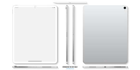 mockup of tablet silver color with blank screen saver front, back and side view isolated on white background. stock vector illustration eps10のイラスト素材