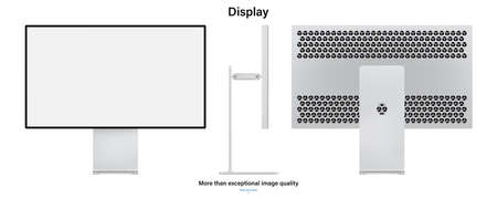 computer display with blank screen saver for system unit isolated on white background. realistic and detailed monitor mockup on three sides. stock vector illustrationのイラスト素材