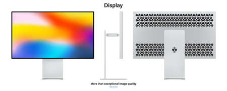 computer display with colored screen saver for system unit isolated on white background. realistic and detailed monitor mockup on three sides. stock vector illustrationのイラスト素材