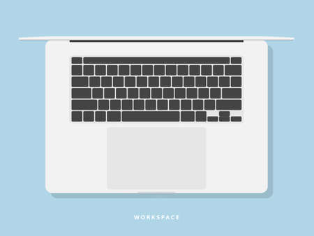 laptop icon in flat style design with keyboard and touchpad top view with shadow on blue background. notebook mockup. stock vector illustrationのイラスト素材