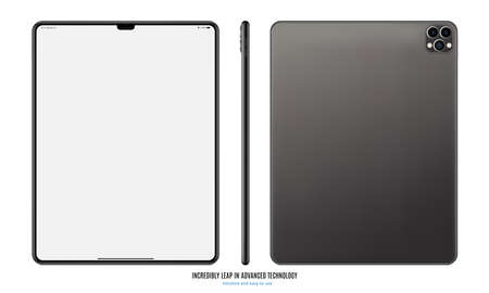 tablet gray color with blank touch screen saver isolated on white background. realistic and detailed device mockup. stock vector illustrationのイラスト素材