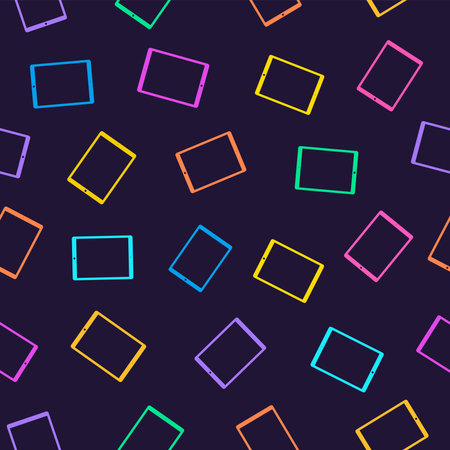 seamless pattern of colored tablet icons in glyph design style isolated on purple background. modern colorful wallpapers for decoration. stock vector Illustrationのイラスト素材