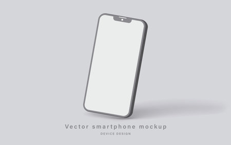 smartphone clay mockup with blank screen isolated on gray background. minimalist mobile phone with shadow for application design presentation. vector 3d isometric illustrationのイラスト素材