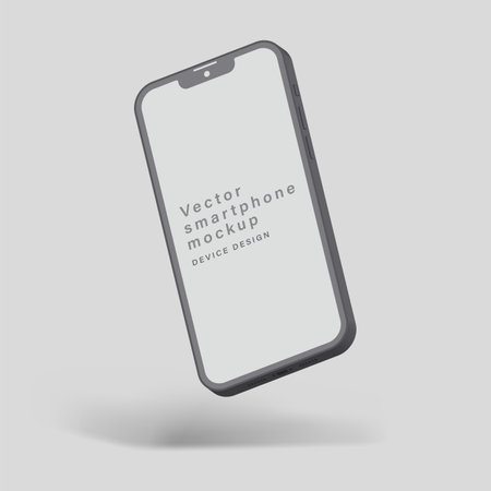 smartphone clay mockup with shadow for application design presentation isolated on gray background. minimalist mobile phone with blank screen. vector 3d isometric illustrationのイラスト素材