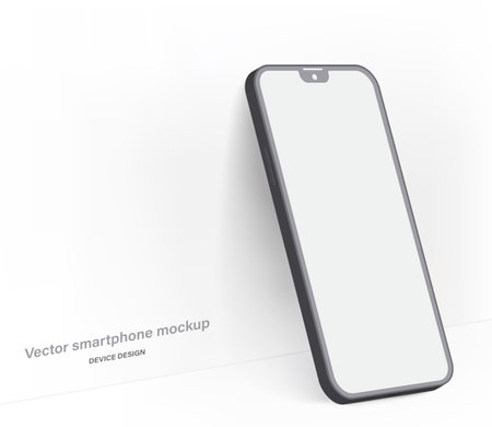 smartphone clay mockup with shadow for application design presentation isolated on gray background. minimalist mobile phone with blank screen. vector 3d isometric illustrationのイラスト素材