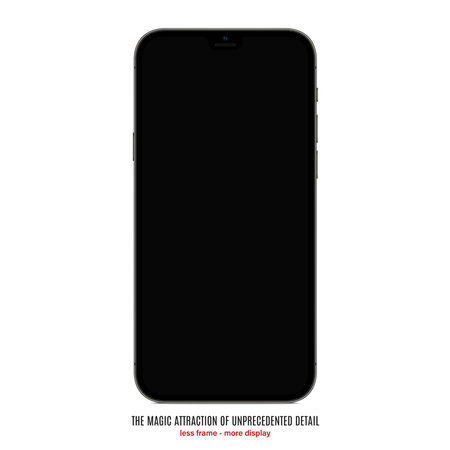 smartphone frameless gray color with black screen saver front view isolated on white background. mockup of realistic and detailed new mobile phone with shadow. stock vector illustrationのイラスト素材