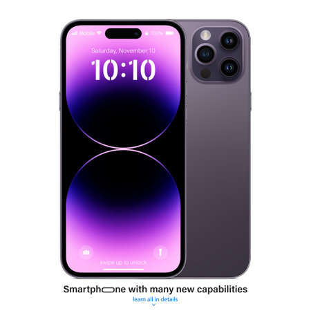 new frameless smartphone purple color with colored screen saver front and backside view isolated on white background. mockup of realistic and detailed mobile phone with shadow. vector illustrationのイラスト素材