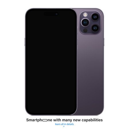 new frameless smartphone purple color with black screen saver front and backside view isolated on white background. mockup of realistic and detailed mobile phone with shadow. vector illustrationのイラスト素材