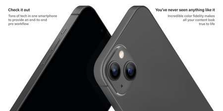 smartphone frameless gray color with black screen saver front and backside view isolated on white background. mockup of realistic new mobile phone with shadow. vector 3d isometric illustrationのイラスト素材