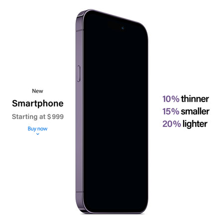 new frameless smartphone purple color with black screen saver isolated on white background. mockup of realistic and detailed mobile phone with shadow. vector 3d isometric illustrationのイラスト素材