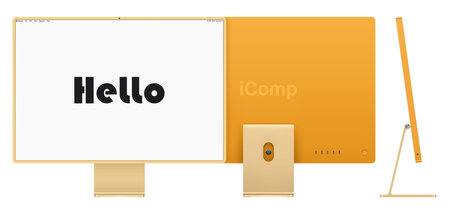 computer display yellow color with blank screen front, back and side view isolated on white background. realistic and detailed mockup of monitor for system unit. vector illustrationのイラスト素材