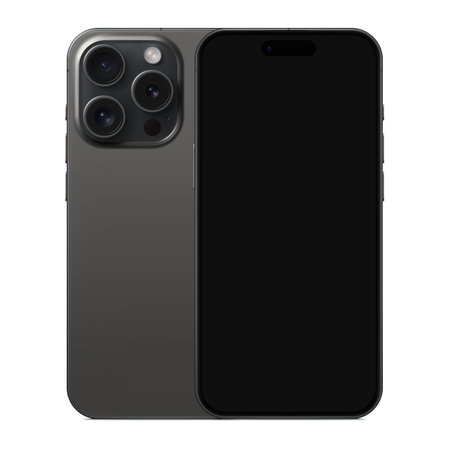new frameless smartphone gray color with black screen saver, front and backside view, isolated on white background. mockup of realistic and detailed mobile phone with shadow. vector illustrationのイラスト素材