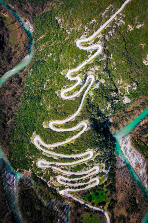 Aerial View of Winding Roadの写真素材
