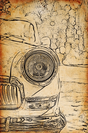 vintage sketch of retro car headlightsの写真素材