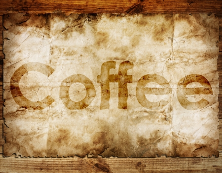 Coffee text on old paper backgroundの写真素材