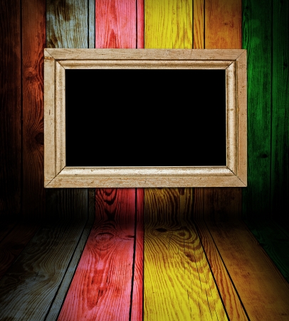 Empty frame on colorful wooden roomの写真素材