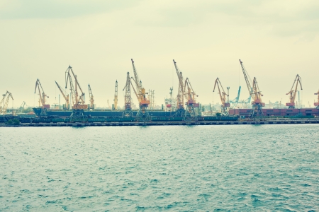 A cargo cranes in the sea portの写真素材