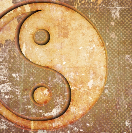 Yin yang symbol on grunge backgroundの写真素材