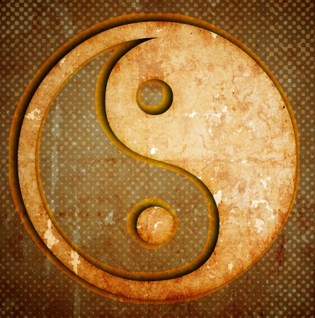 Yin yang symbol on grunge backgroundの写真素材