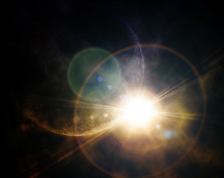 planet in space against the sunの写真素材