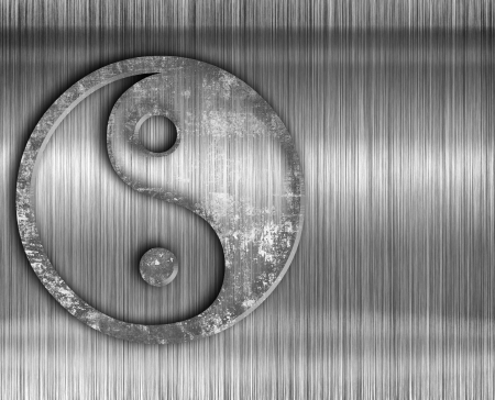 Yin yang symbol on metal backgroundの写真素材