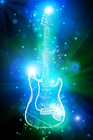 electric guitar in neon spots of lightの写真素材