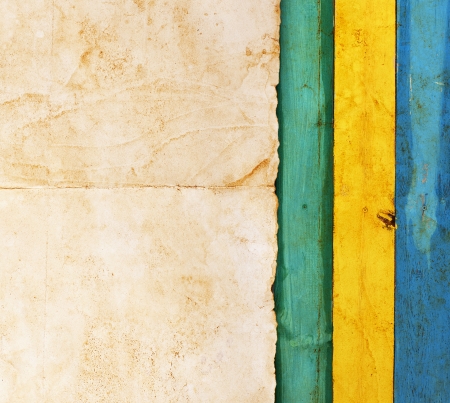 Old paper on the color wood backgroundの写真素材