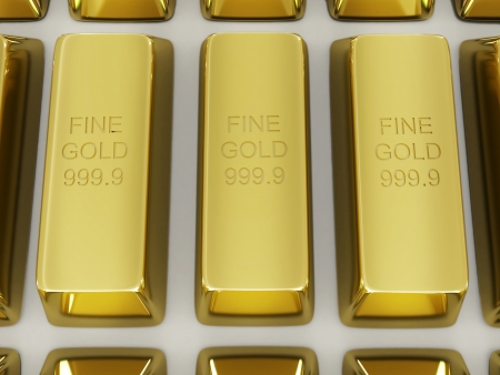 golden bars on white backgroundの写真素材