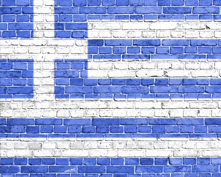 Grunge Greece flag on brick wallの写真素材