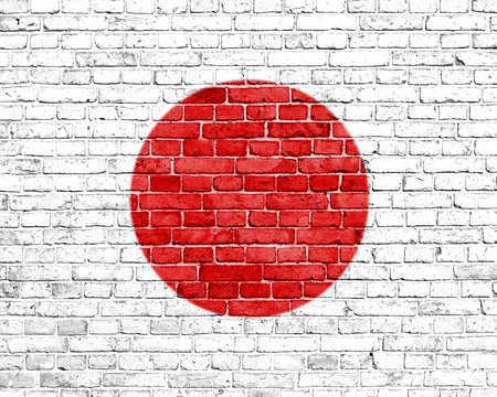 Grunge Japan flag on brick wallの写真素材