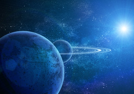 realistic saturn in open spaceの写真素材