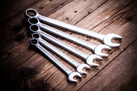 Instruments on wooden background の写真素材