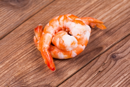 tiger shrimps on wooden backgroundの写真素材