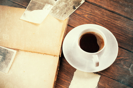 espresso coffee on wooden backgroundの写真素材