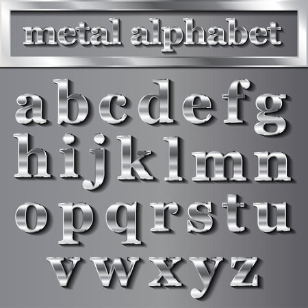 vector silver metallic letters with shadows on grey background. EPSのイラスト素材