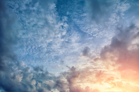 Beautiful blue sky with abstract clouds and sunの写真素材