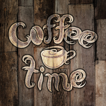 coffee time lettering decorated with romb pattern on grunge backgroundの写真素材
