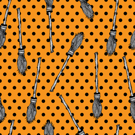 vector halloween seamless pattern with witch brooms. EPSのイラスト素材