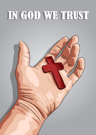 vector hand holding red cross against grey background. EPSのイラスト素材