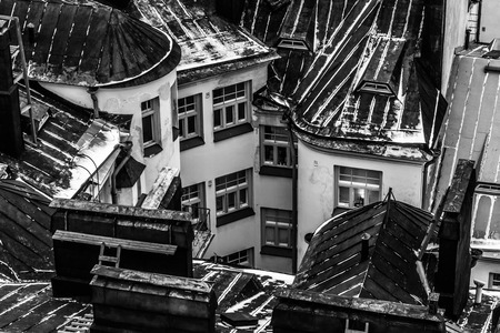 Old vintage building, in black and white styleの写真素材