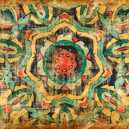 Abstract illustration of colorful pattern with mandala elements on grunge backgroundの写真素材