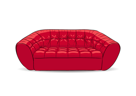 vector hand-drawn red sofa isolated on whiteのイラスト素材