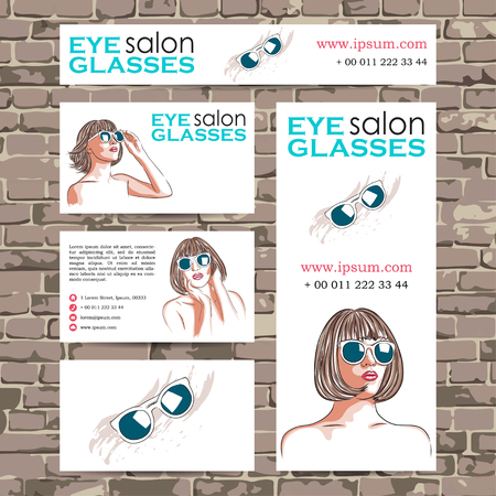 vector eyeglasses salon card with woman wearing sunglassesのイラスト素材